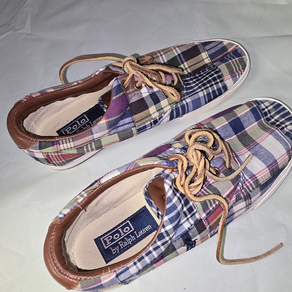 Polo Ralph Lauren Plaid Vaughn Sneakers Size 8.5D
